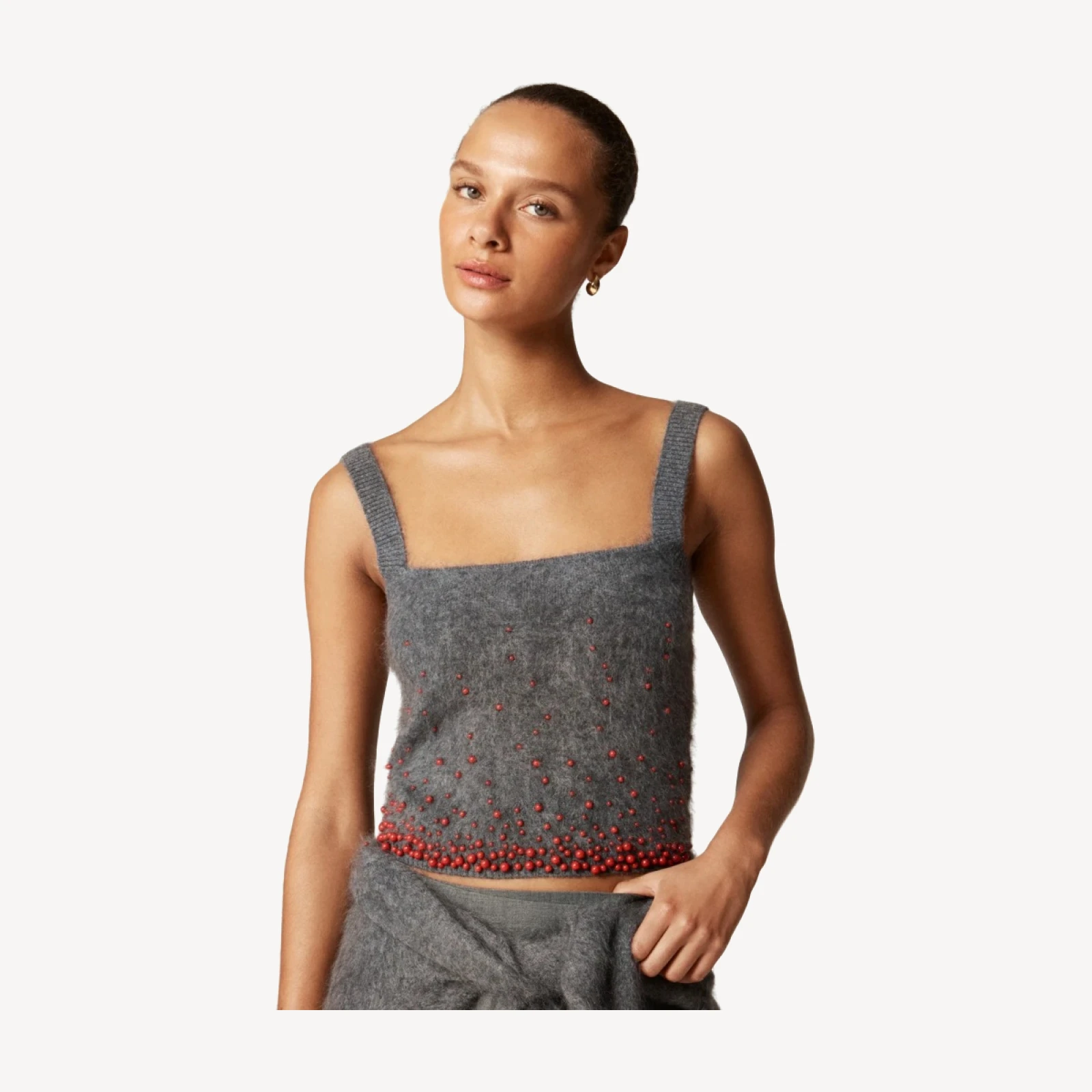 Brushed cashmere tank top with beaded embellishments
