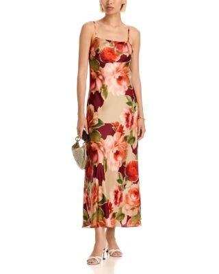 Aqua Printed Satin Cowl Neck Dress - Exclusive