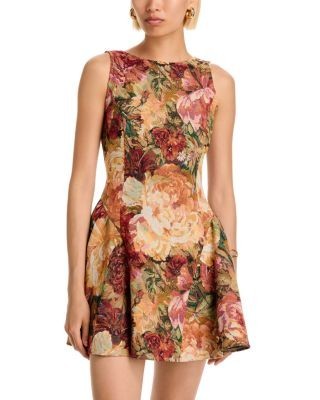Aqua Floral Brocade Mini Dress - Exclusive