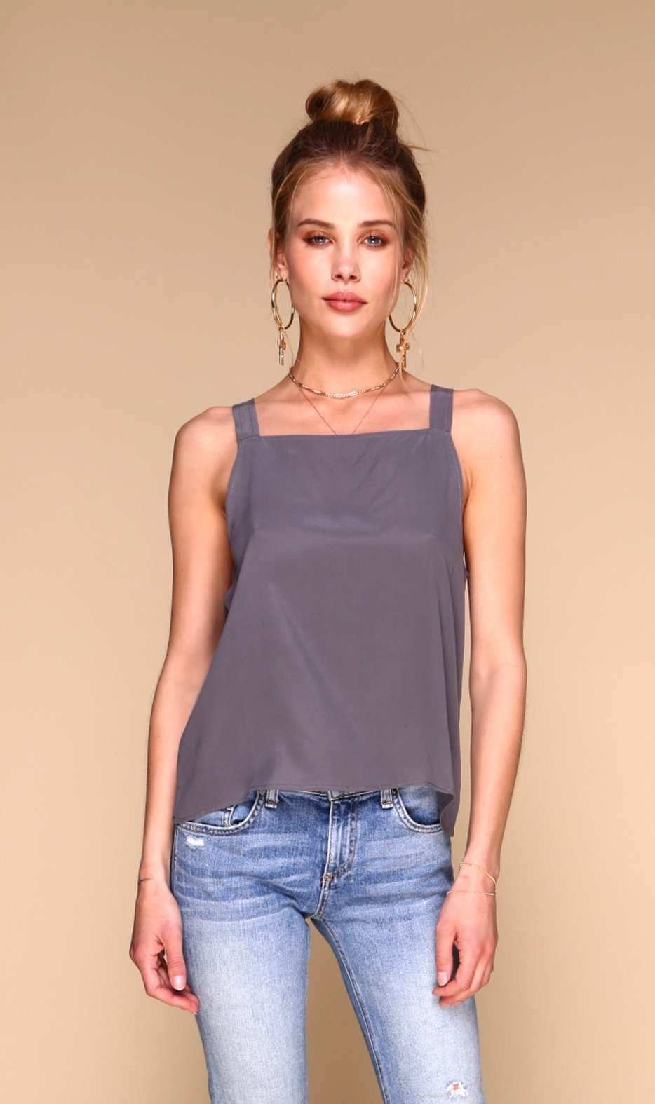 Ada Tank | Gunmetal Grey silk tank top