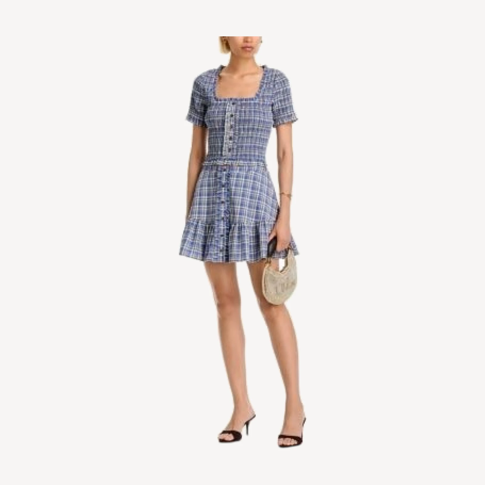 Aqua Plaid Short Sleeve Smocked Top - Exclusive