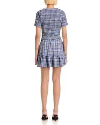Aqua Plaid Short Sleeve Smocked Top - Exclusive