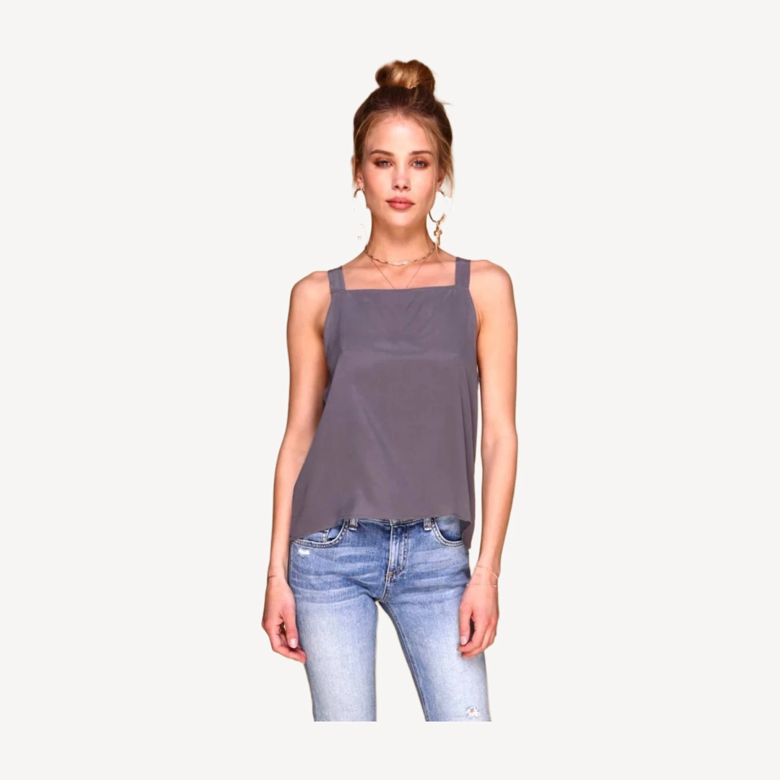 Ada Tank | Gunmetal Grey silk tank top
