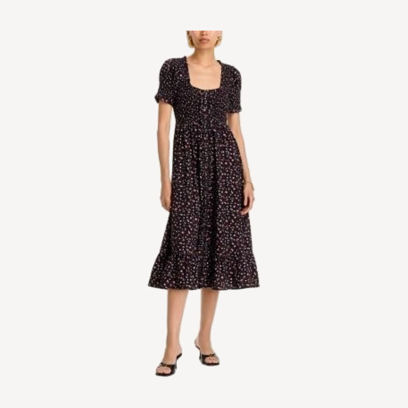 Aqua Ditsy Floral Smocked Short Sleeve Midi Dress - Exclusive