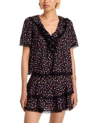 Aqua Ditsy Floral Lace Short Sleeve Top - Exclusive