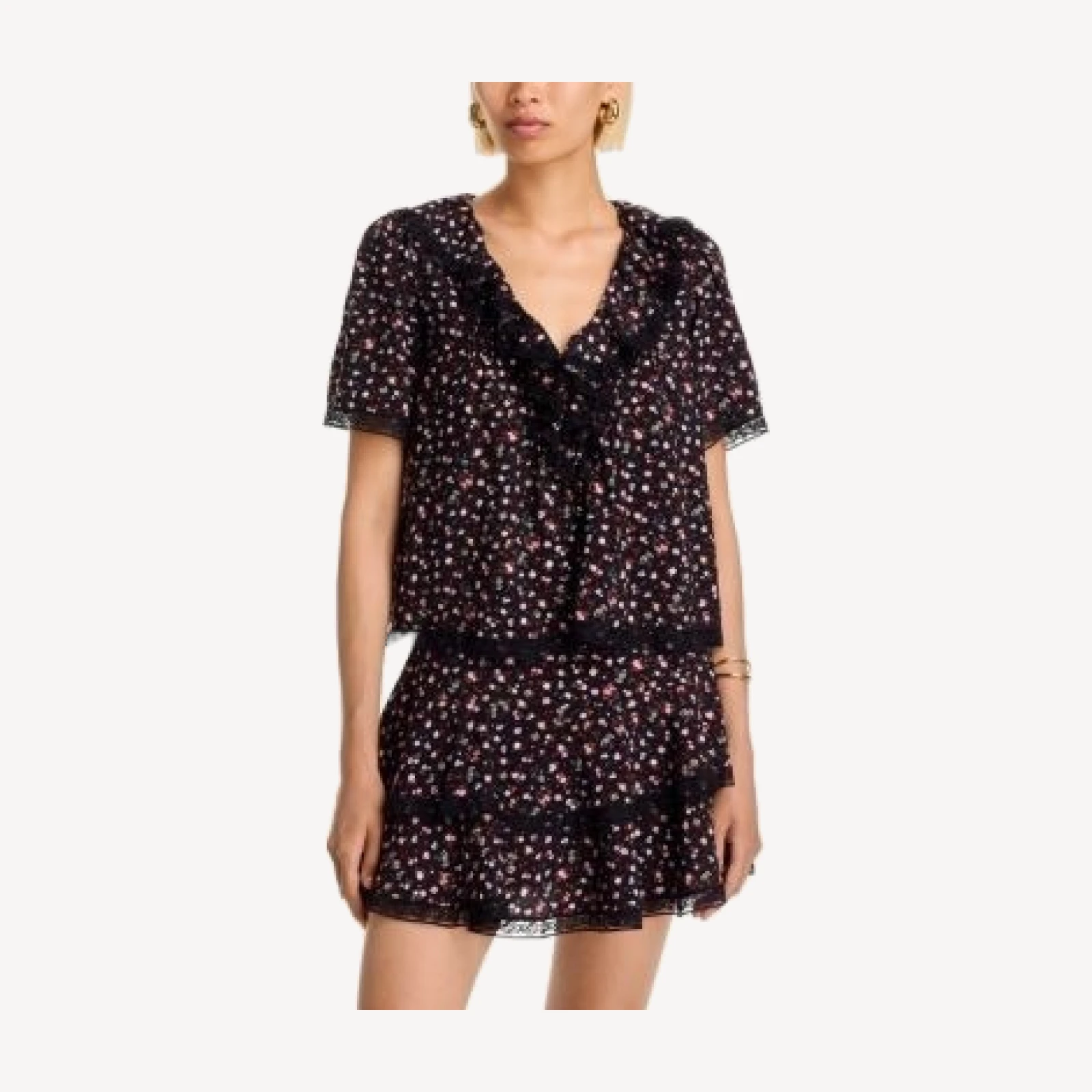 Aqua Ditsy Floral Lace Short Sleeve Top - Exclusive