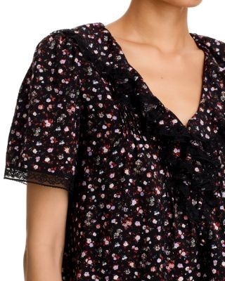 Aqua Ditsy Floral Lace Short Sleeve Top - Exclusive
