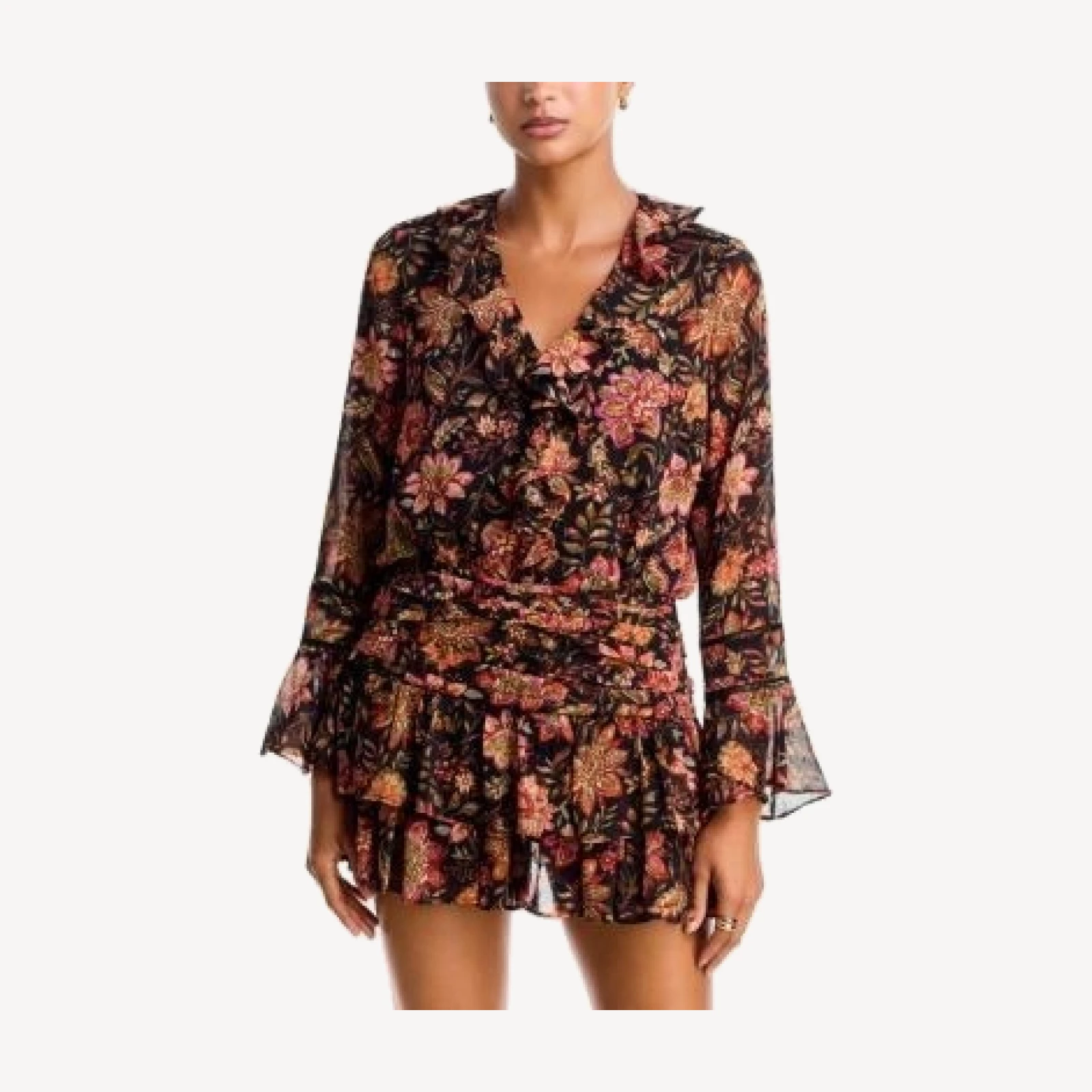 Aqua Floral Print Ruffled Long Sleeve Top - Exclusive
