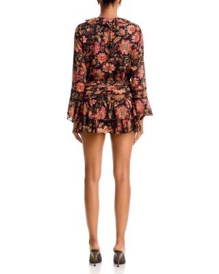 Aqua Floral Print Ruffled Mini Skirt - Exclusive
