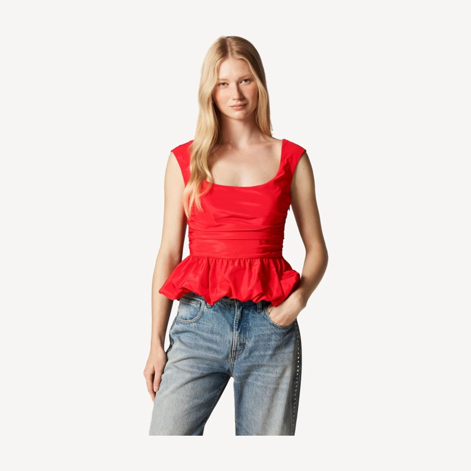Scoopneck bubble-hem tank top