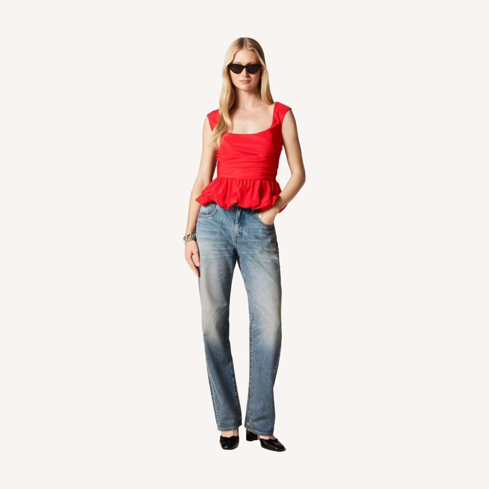 Scoopneck bubble-hem tank top