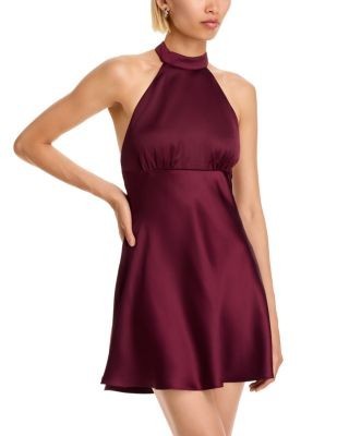 Aqua Halter Satin Mini Dress - Exclusive