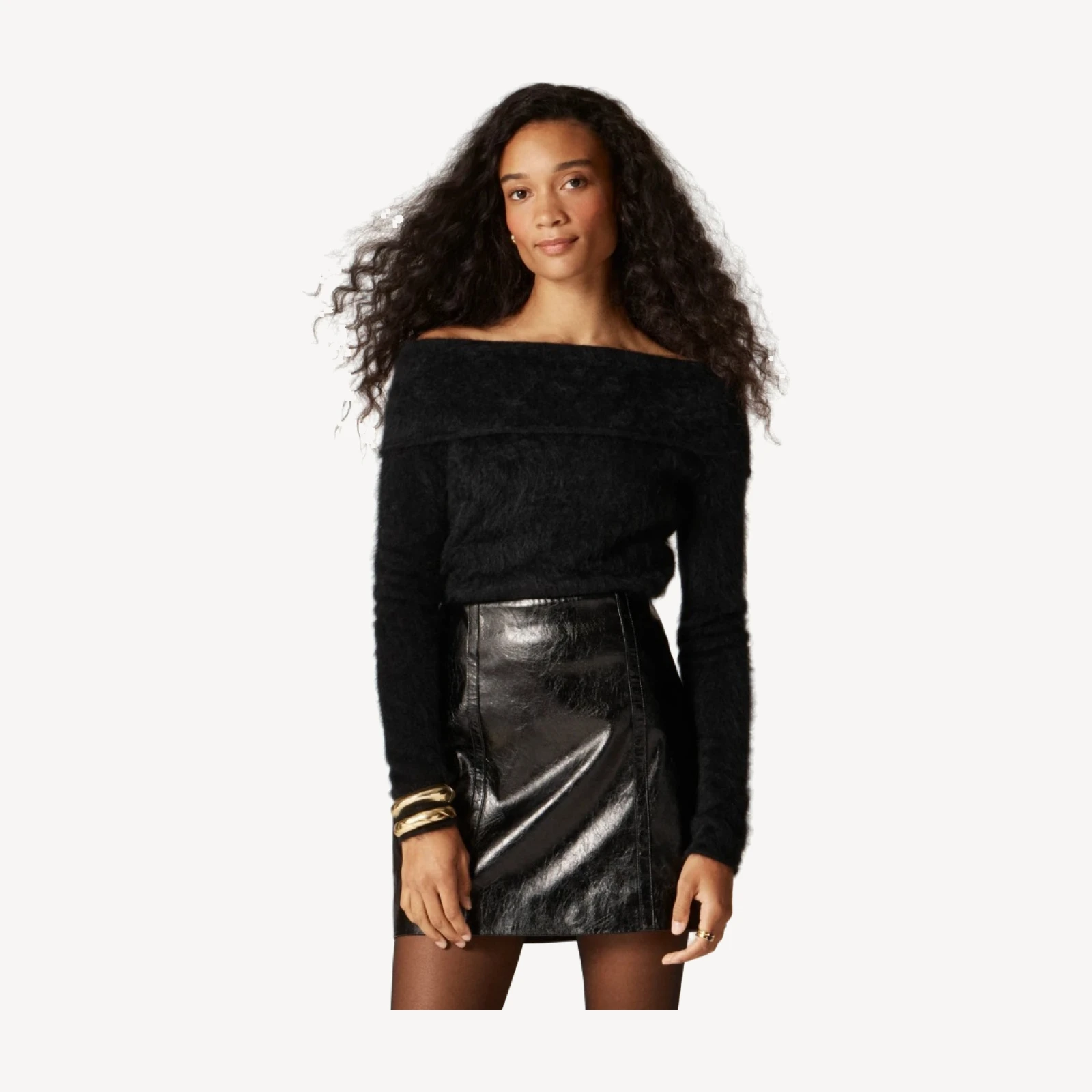 Brushed cashmere foldover sweater