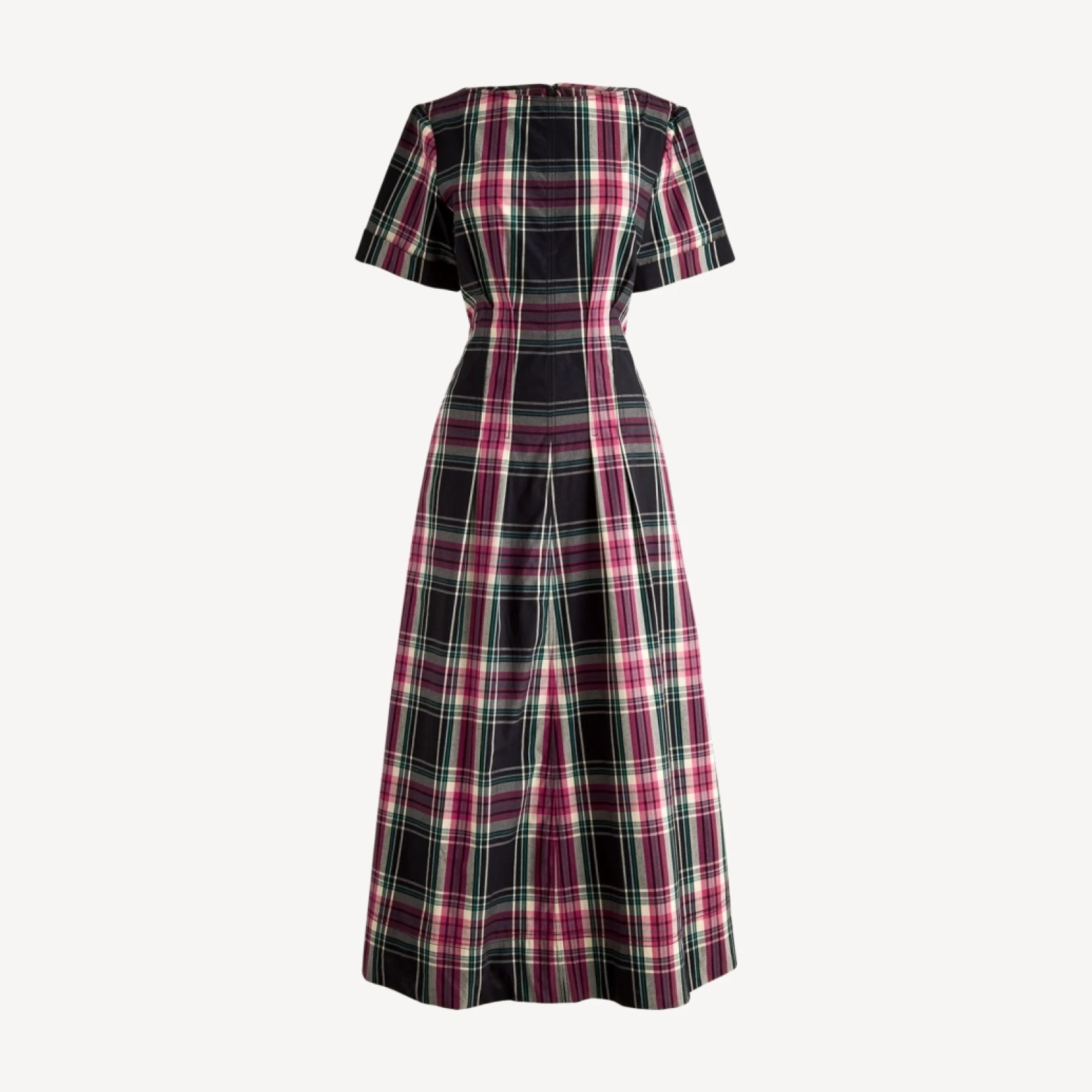 Short-sleeve midi dress in tartan cotton blend