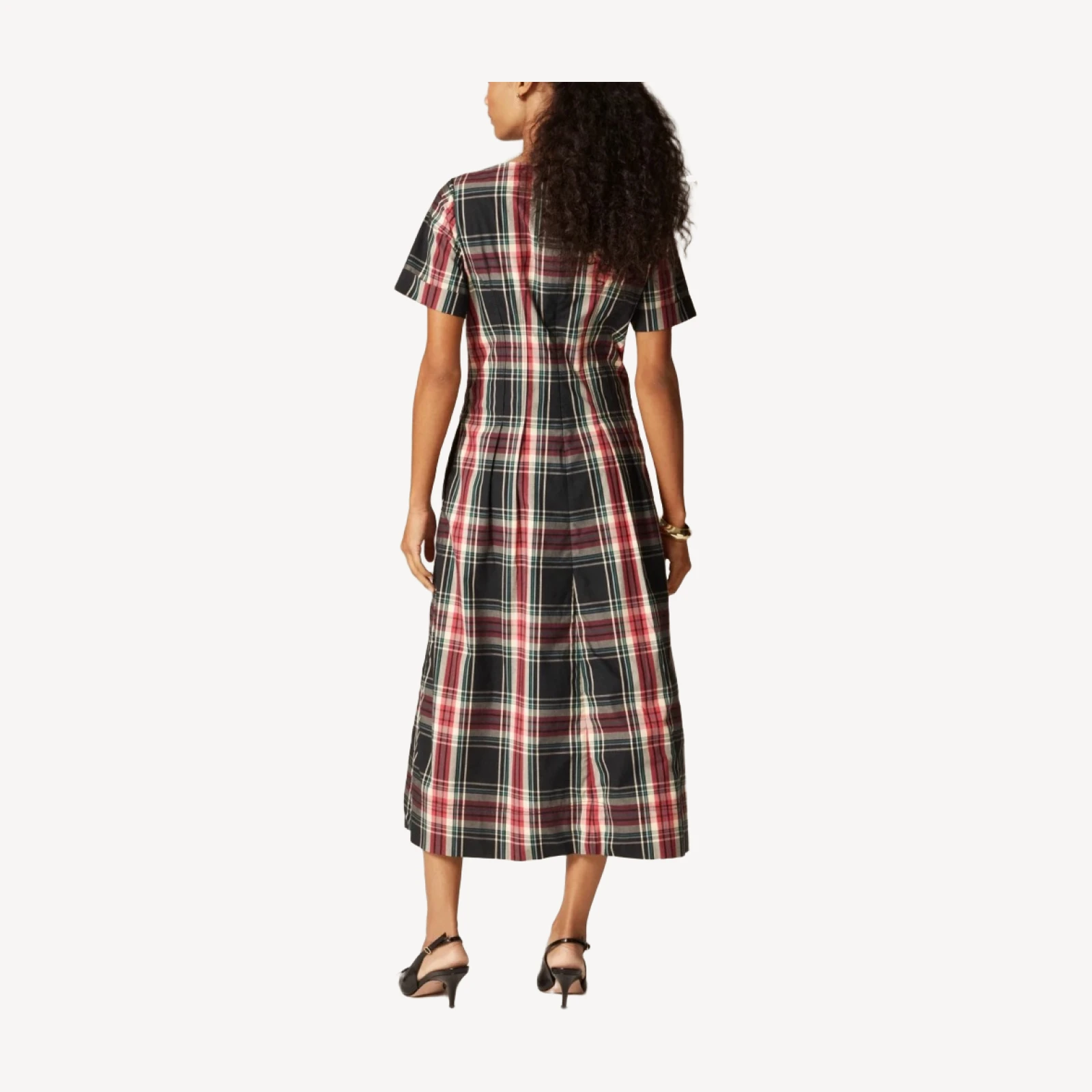 Short-sleeve midi dress in tartan cotton blend