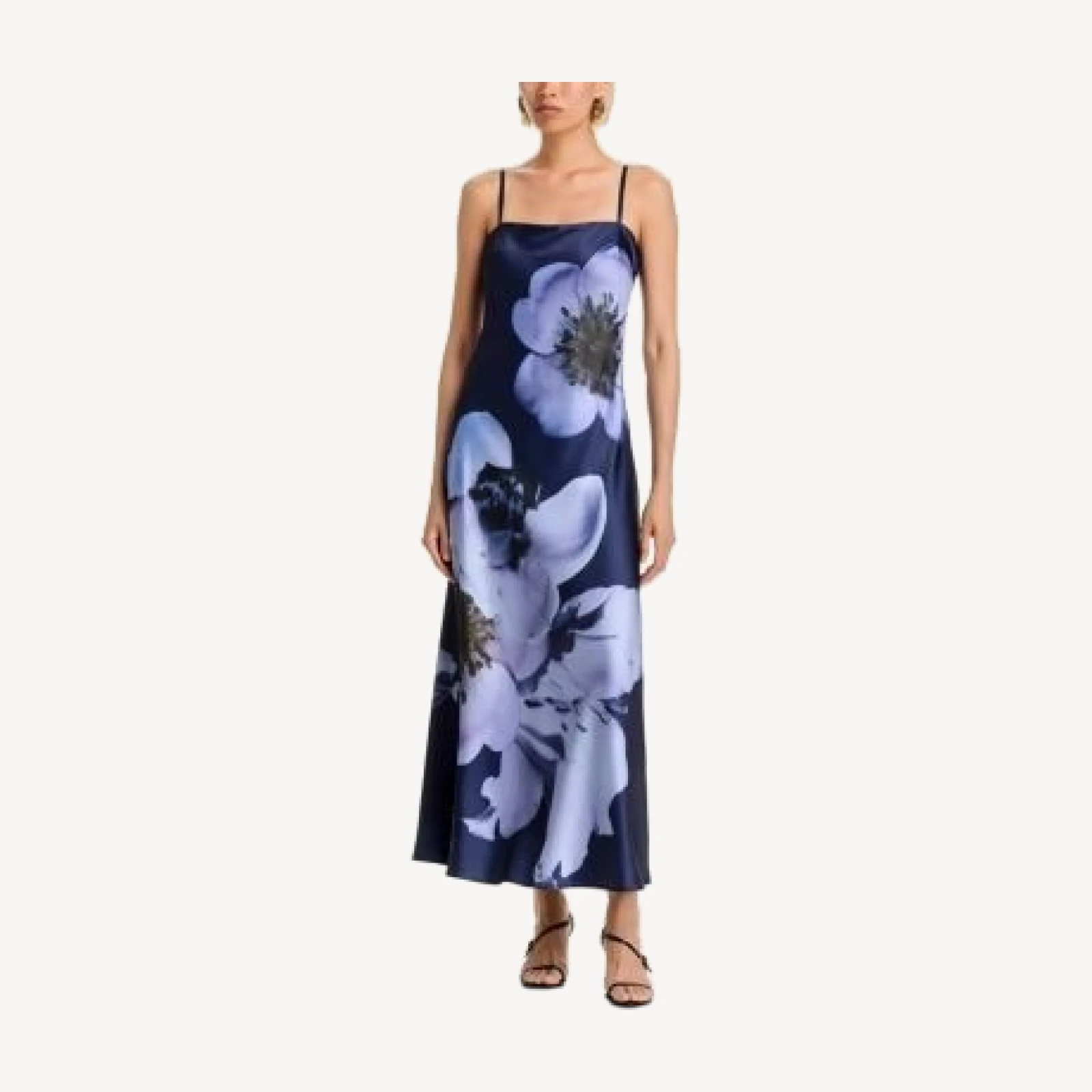 Aqua Oversized Floral Stretch Satin Midi Dress - Exclusive