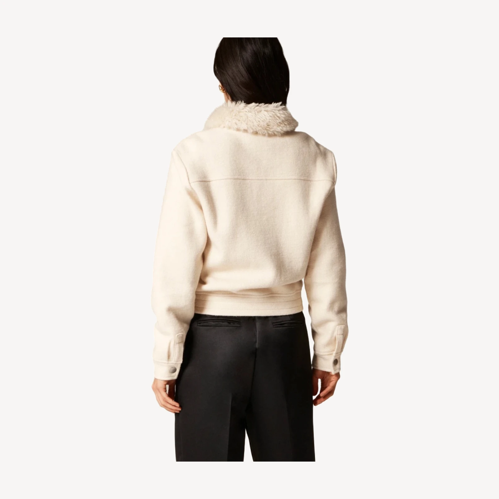 Wool-blend flight jacket with faux-fur collar