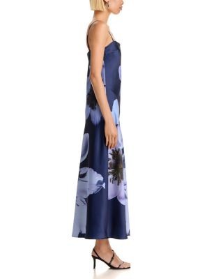 Aqua Oversized Floral Stretch Satin Midi Dress - Exclusive