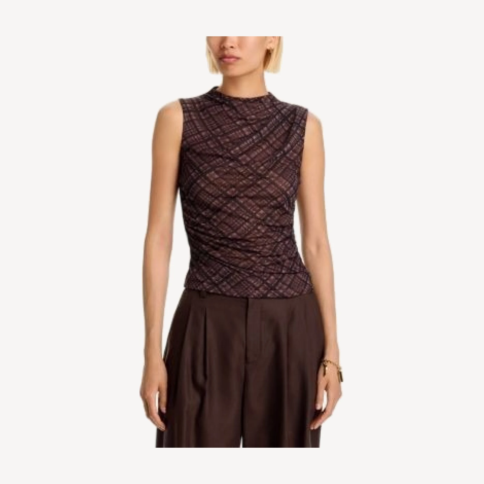 Aqua Plaid Mesh Sleeveless Top - Exclusive