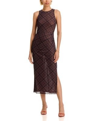 Aqua Plaid Mesh Sleeveless Midi Dress - Exclusive