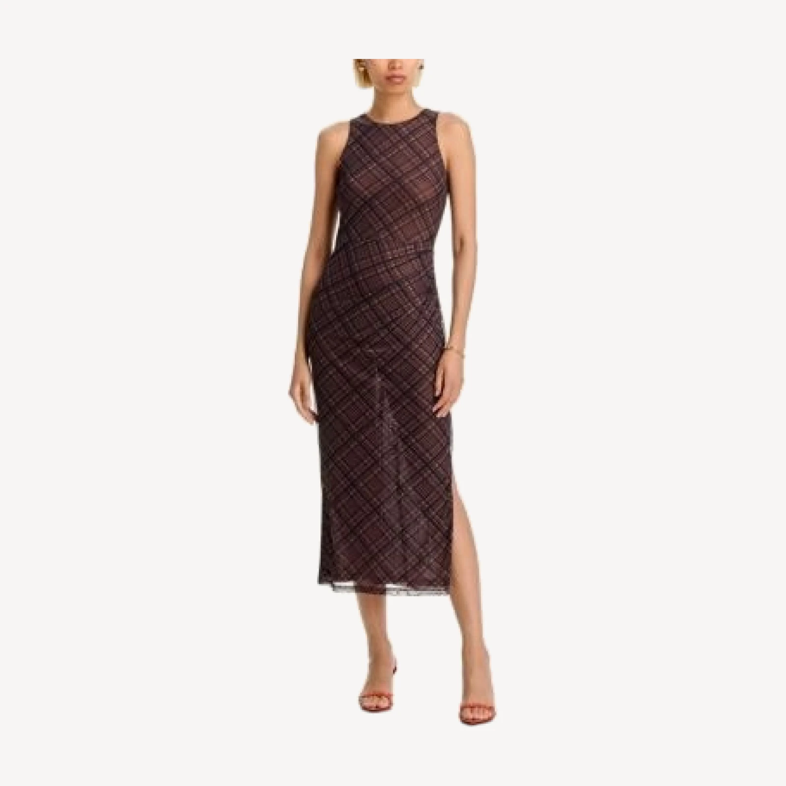 Aqua Plaid Mesh Sleeveless Midi Dress - Exclusive