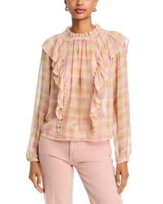 Aqua Plaid Ruffle Lace Inset Top - Exclusive