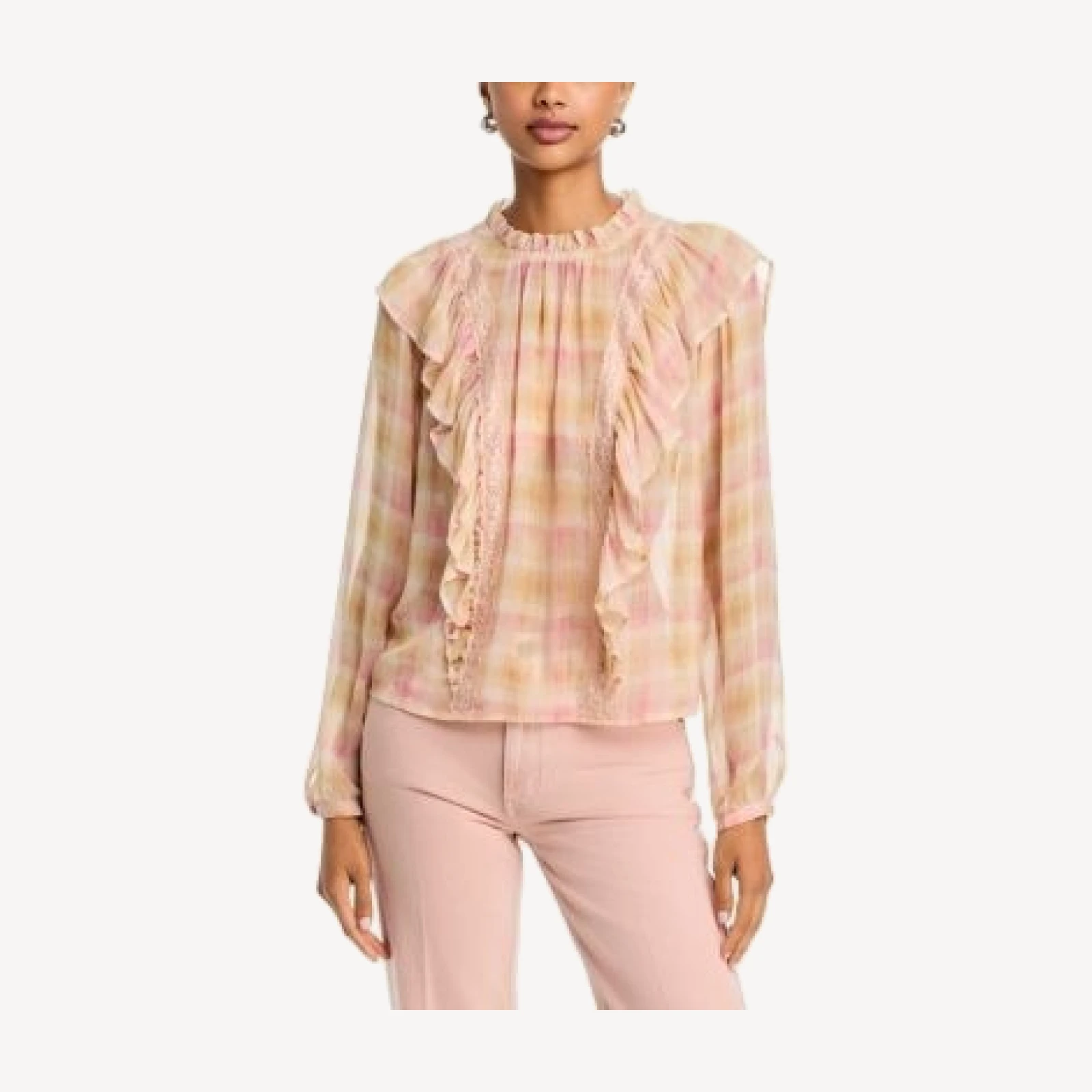 Aqua Plaid Ruffle Lace Inset Top - Exclusive