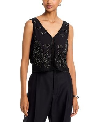Aqua Beaded V Neck Top - Exclusive