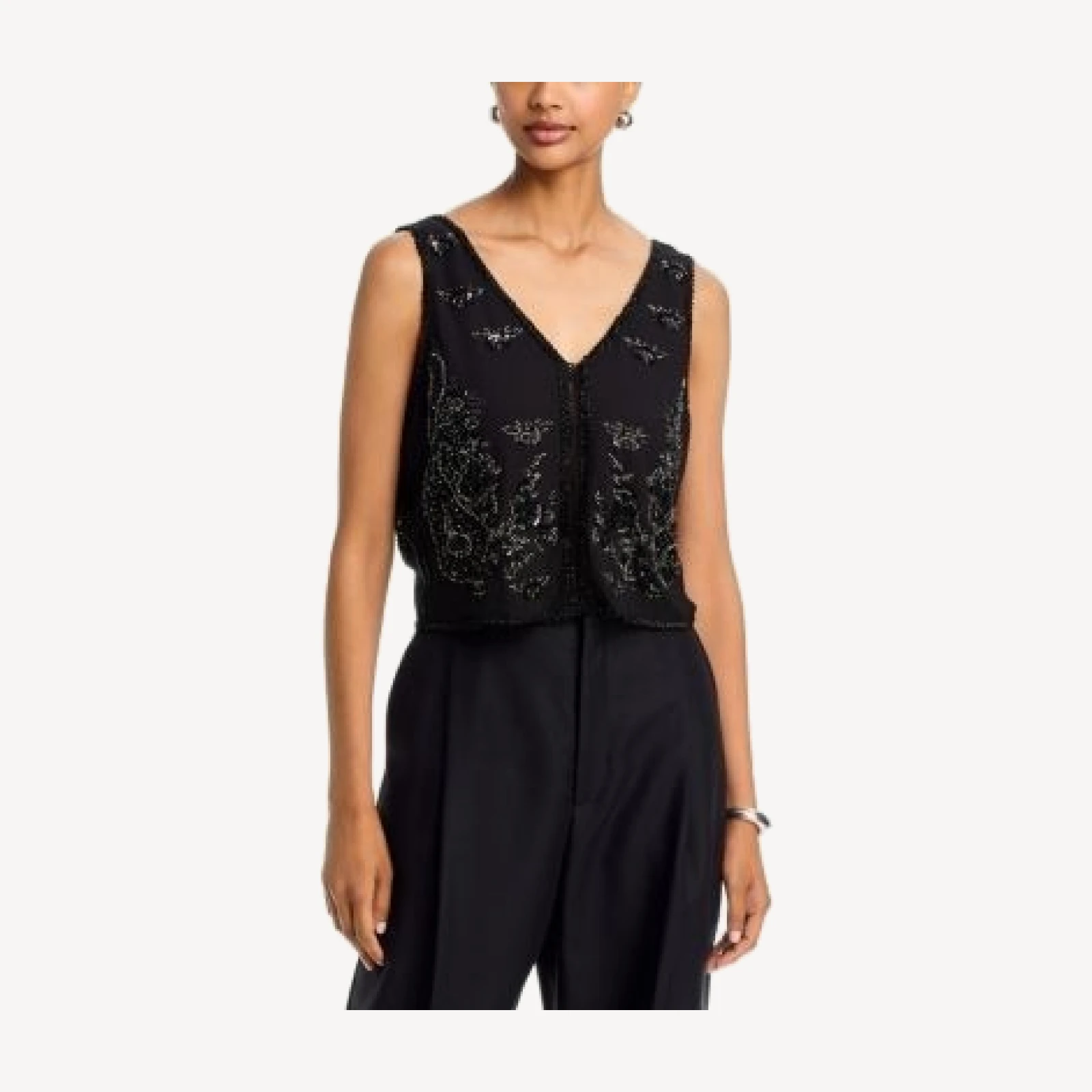 Aqua Beaded V Neck Top - Exclusive