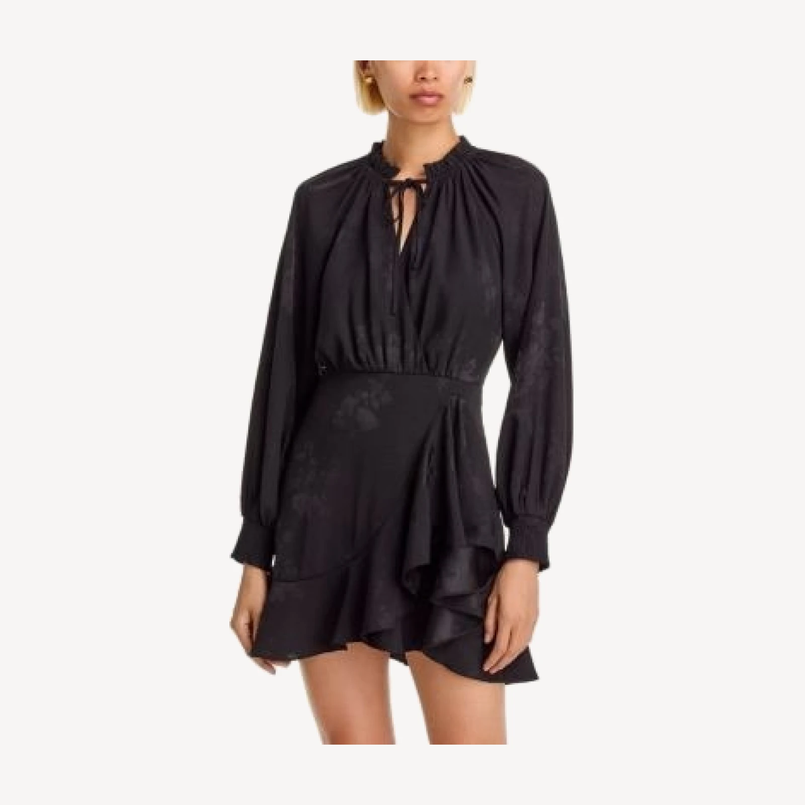 Aqua Long Sleeve Wrap Dress in Bird Jacquard - Exclusive