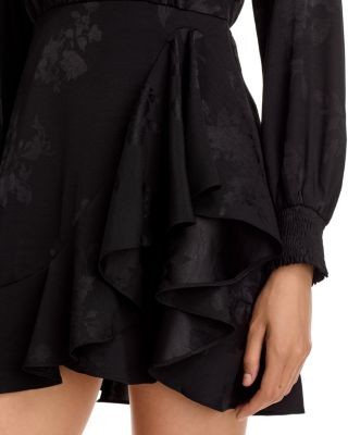 Aqua Long Sleeve Wrap Dress in Bird Jacquard - Exclusive