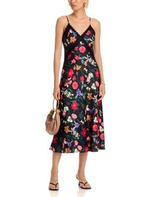 Aqua Floral Lace Satin Midi Dress - Exclusive