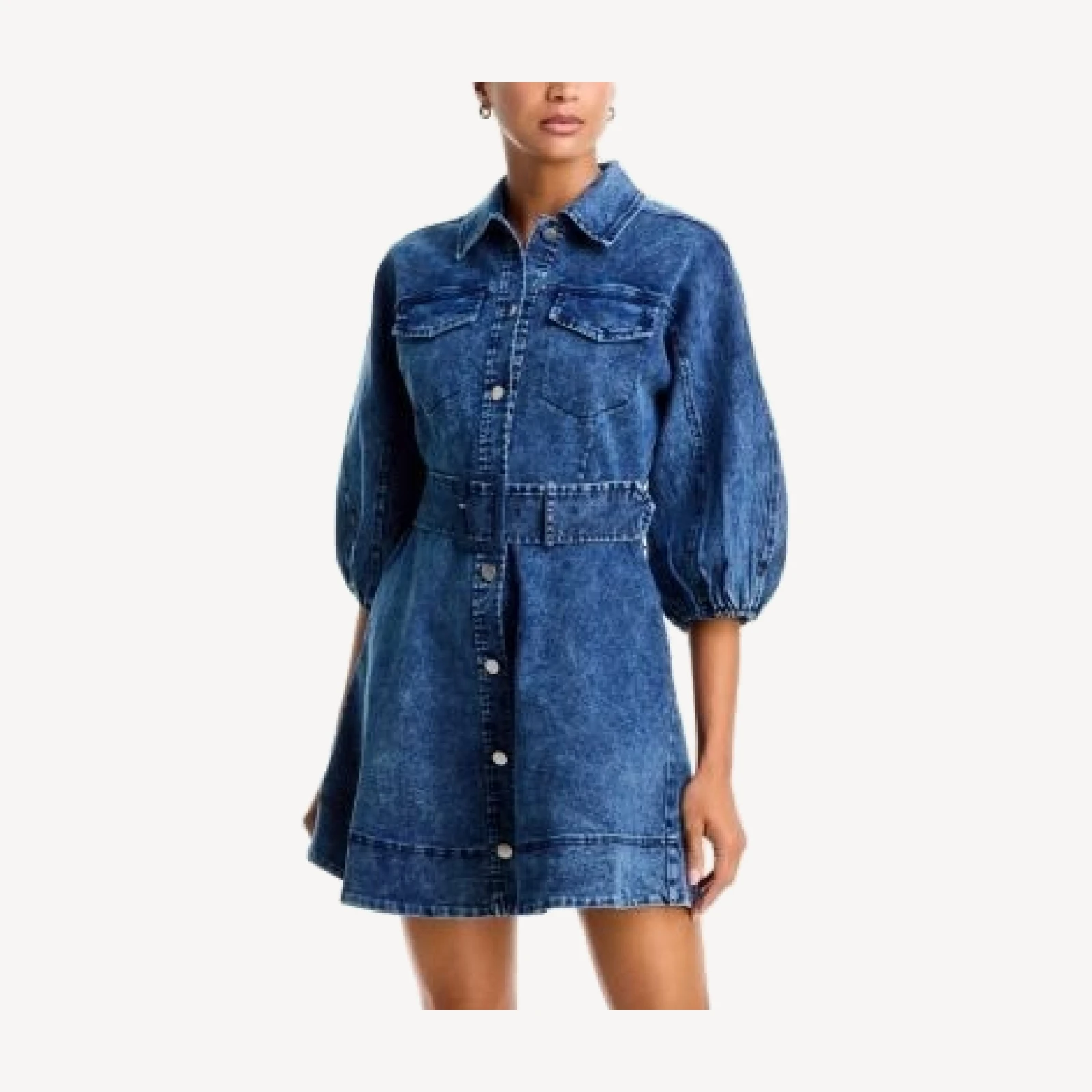 Aqua Denim Bubble Sleeve Button Up Mini Dress - Exclusive