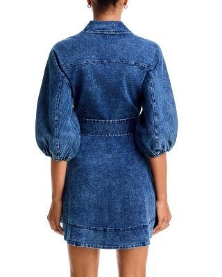 Aqua Denim Bubble Sleeve Button Up Mini Dress - Exclusive