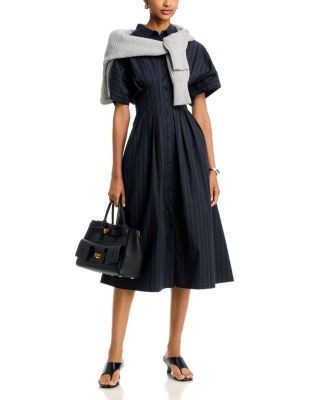 Aqua Stripe Panel Waist Midi Dress - Exclusive