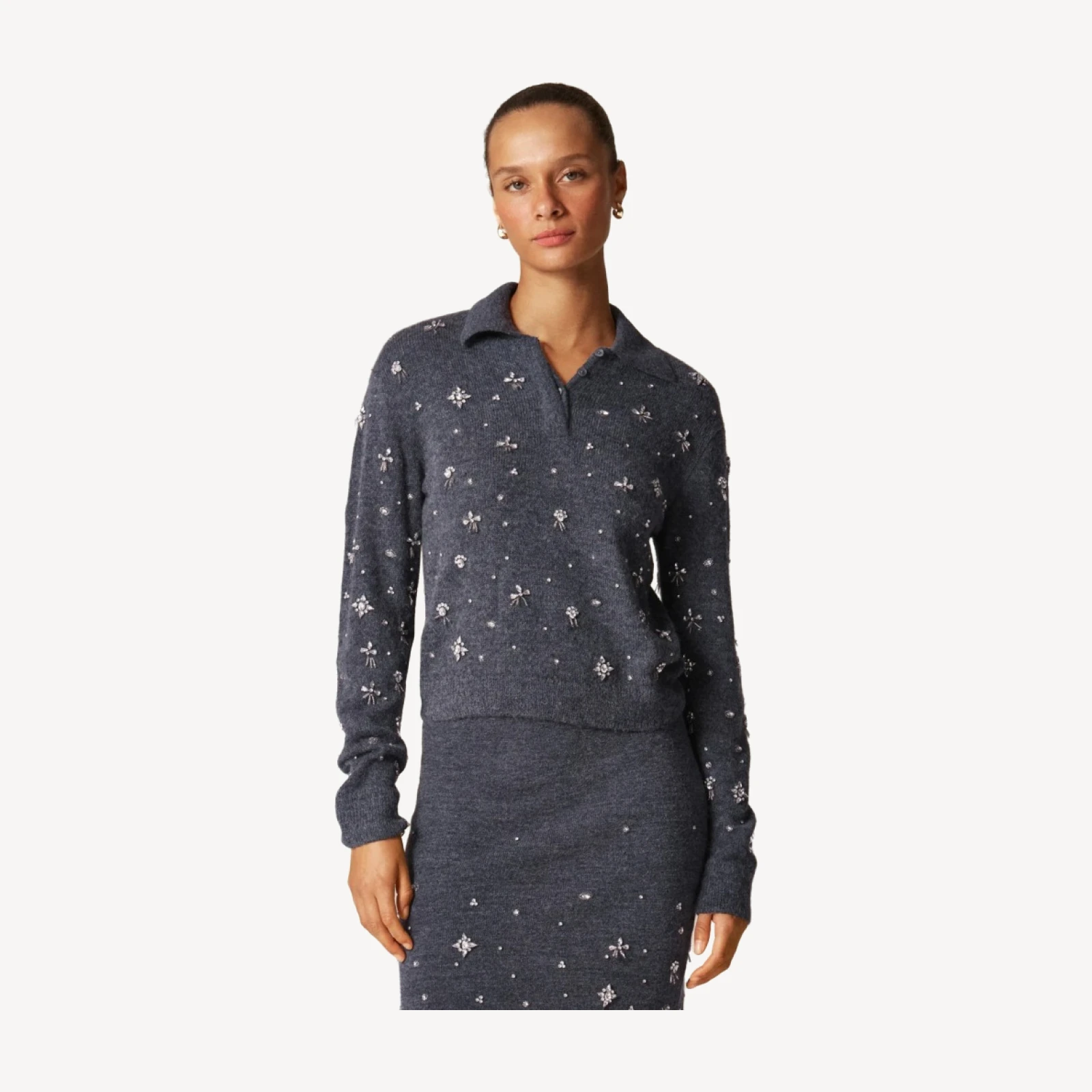Embellished sweater-polo in wool blend