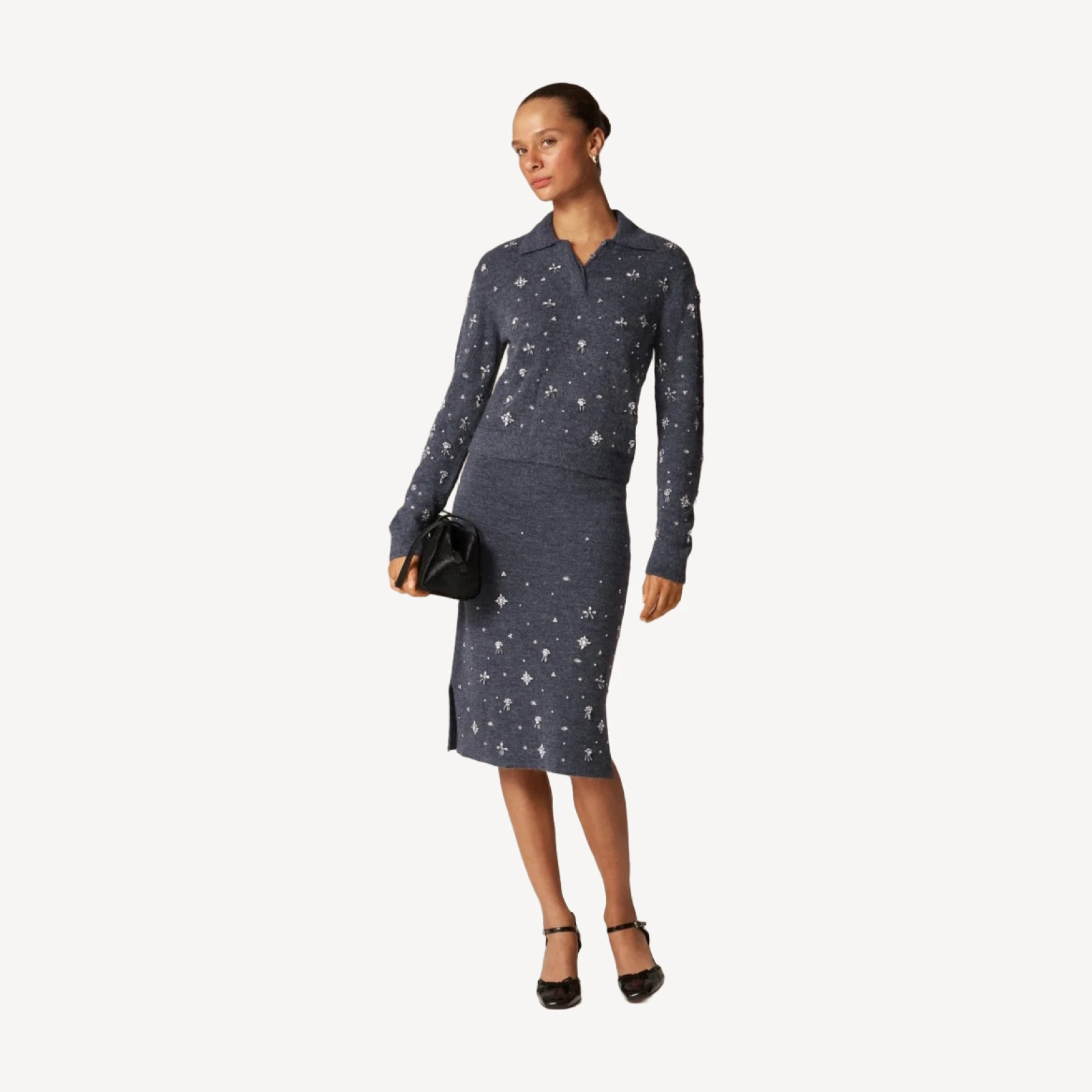 Embellished sweater-polo in wool blend