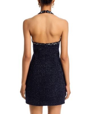 Aqua Tweed Halter Mini Dress - Exclusive