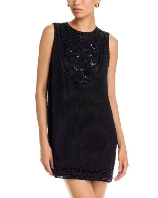 Aqua Beaded Mini Shift Dress - Exclusive