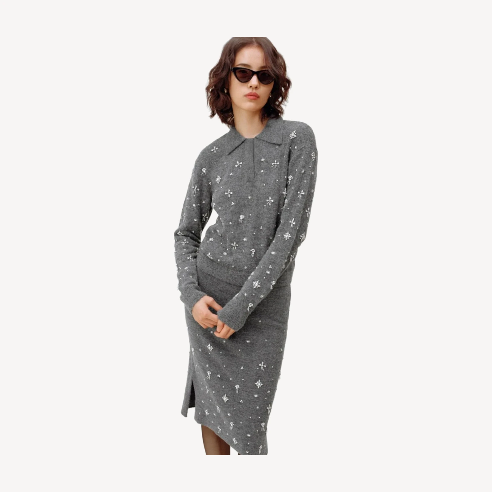 Embellished sweater-polo in wool blend