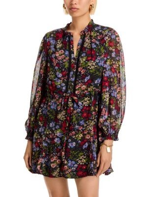 Aqua Ditsy Floral Long Sleeve Mini Dress - Exclusive