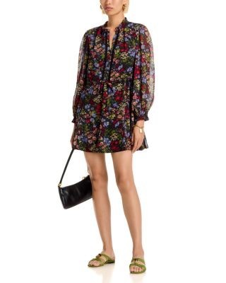 Aqua Ditsy Floral Long Sleeve Mini Dress - Exclusive