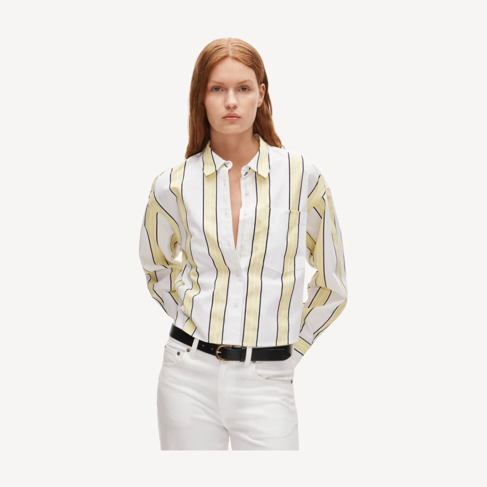 Étienne cropped button-up shirt in striped cotton poplin