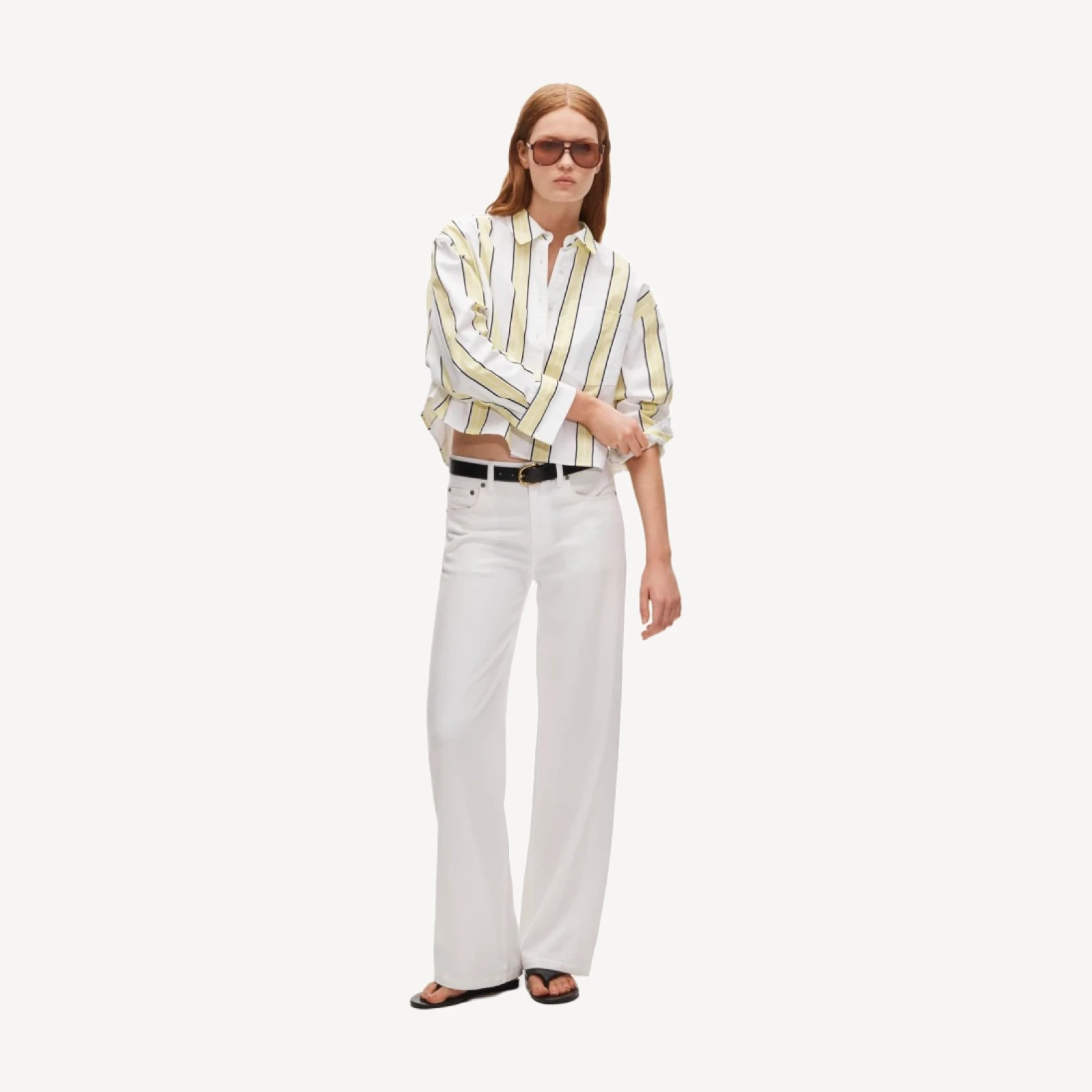 Étienne cropped button-up shirt in striped cotton poplin