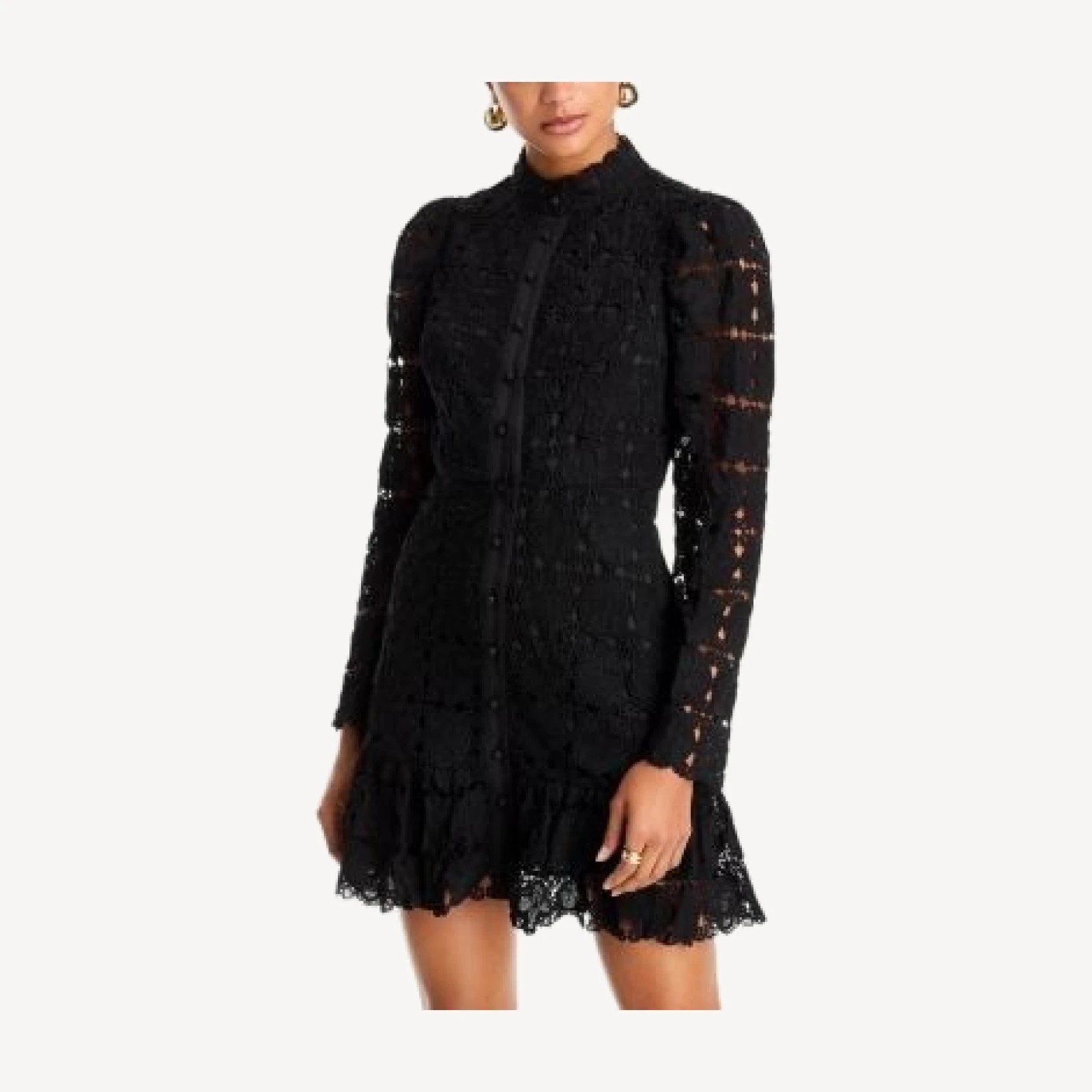 Aqua Floral Lace Mock Neck Long Sleeve Mini Dress - Exclusive