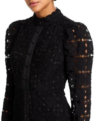 Aqua Floral Lace Mock Neck Long Sleeve Mini Dress - Exclusive