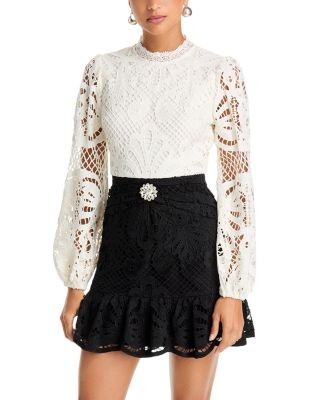 Aqua Contrast Lace Long Sleeve Mini Dress - Exclusive