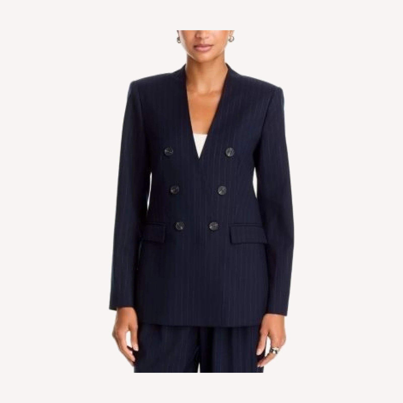 Aqua Pinstripe V Neck Collarless Blazer - Exclusive
