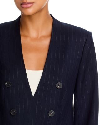 Aqua Pinstripe V Neck Collarless Blazer - Exclusive