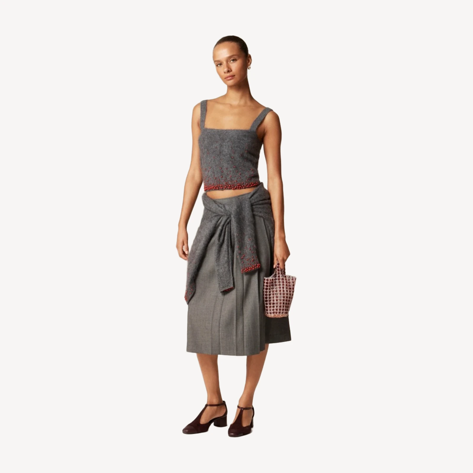 Brushed cashmere tank top with beaded embellishments